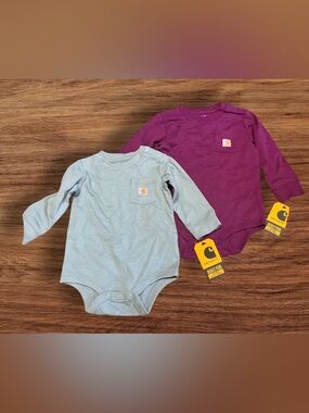 NWT Carhartt Long-Sleeve Pocket Bodysuit for Babies Bundle of 2 (9M and 24M)